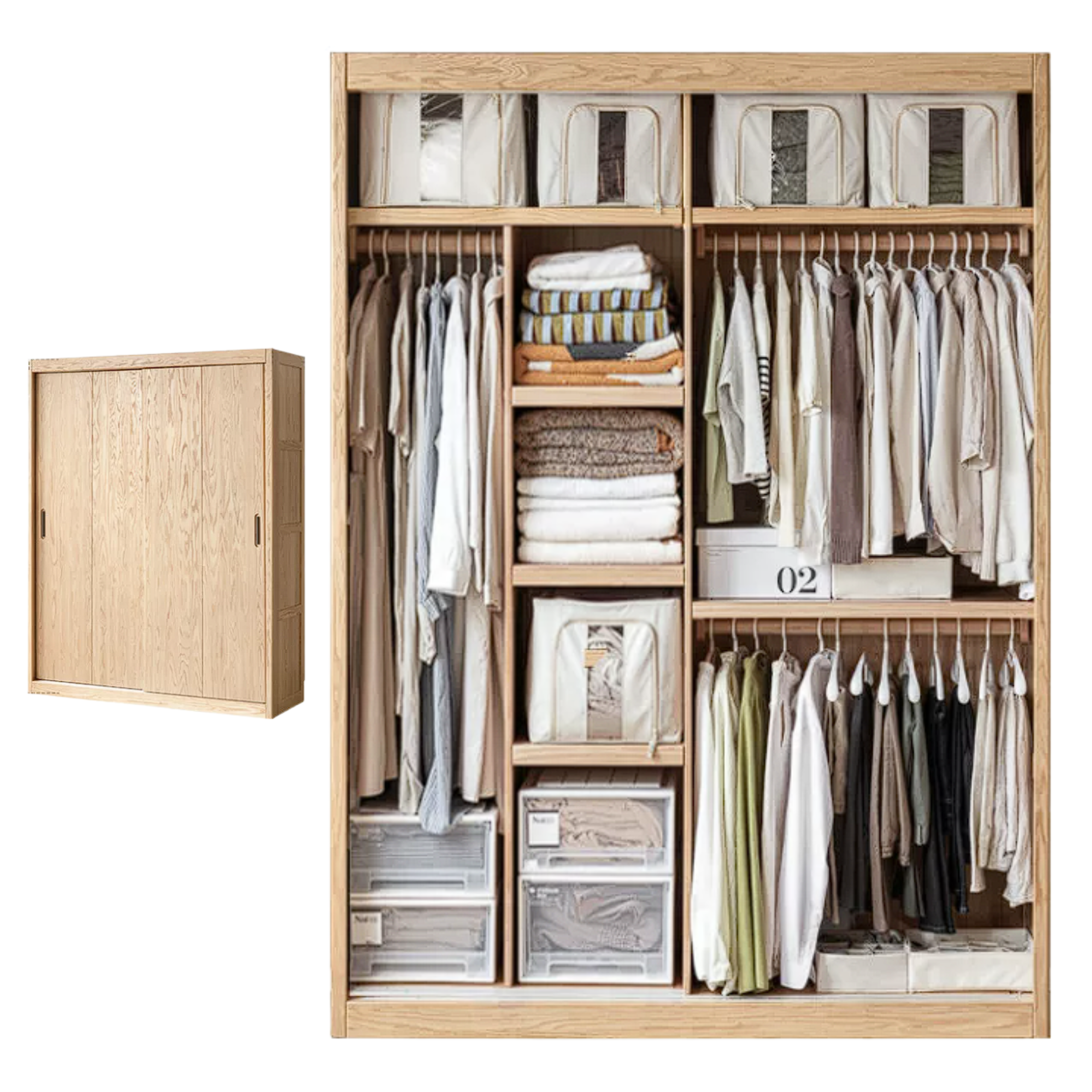 Oak, Ash Solid Wood Modern Wardrobe