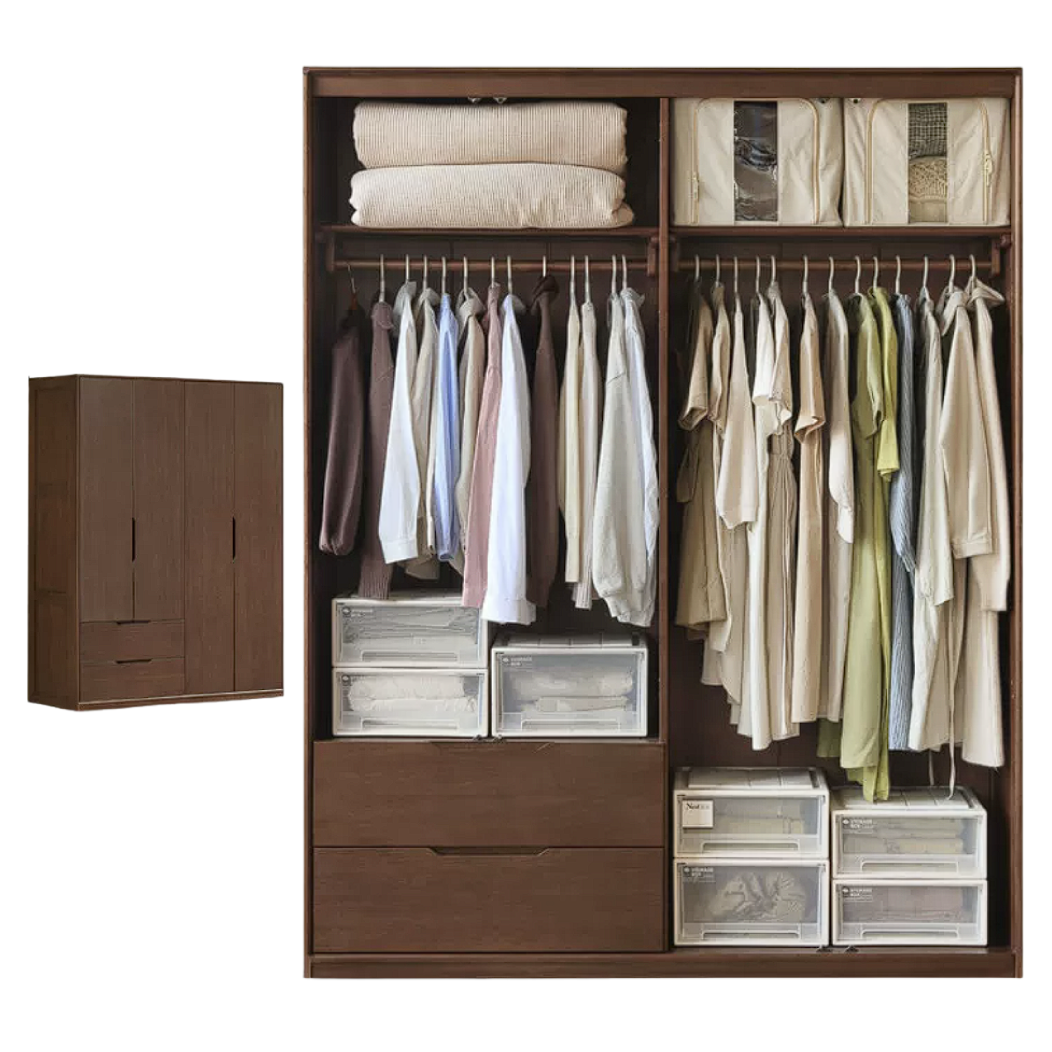 Sandalwood, Merbau Solid Wood Modern Open Door Wardrobe