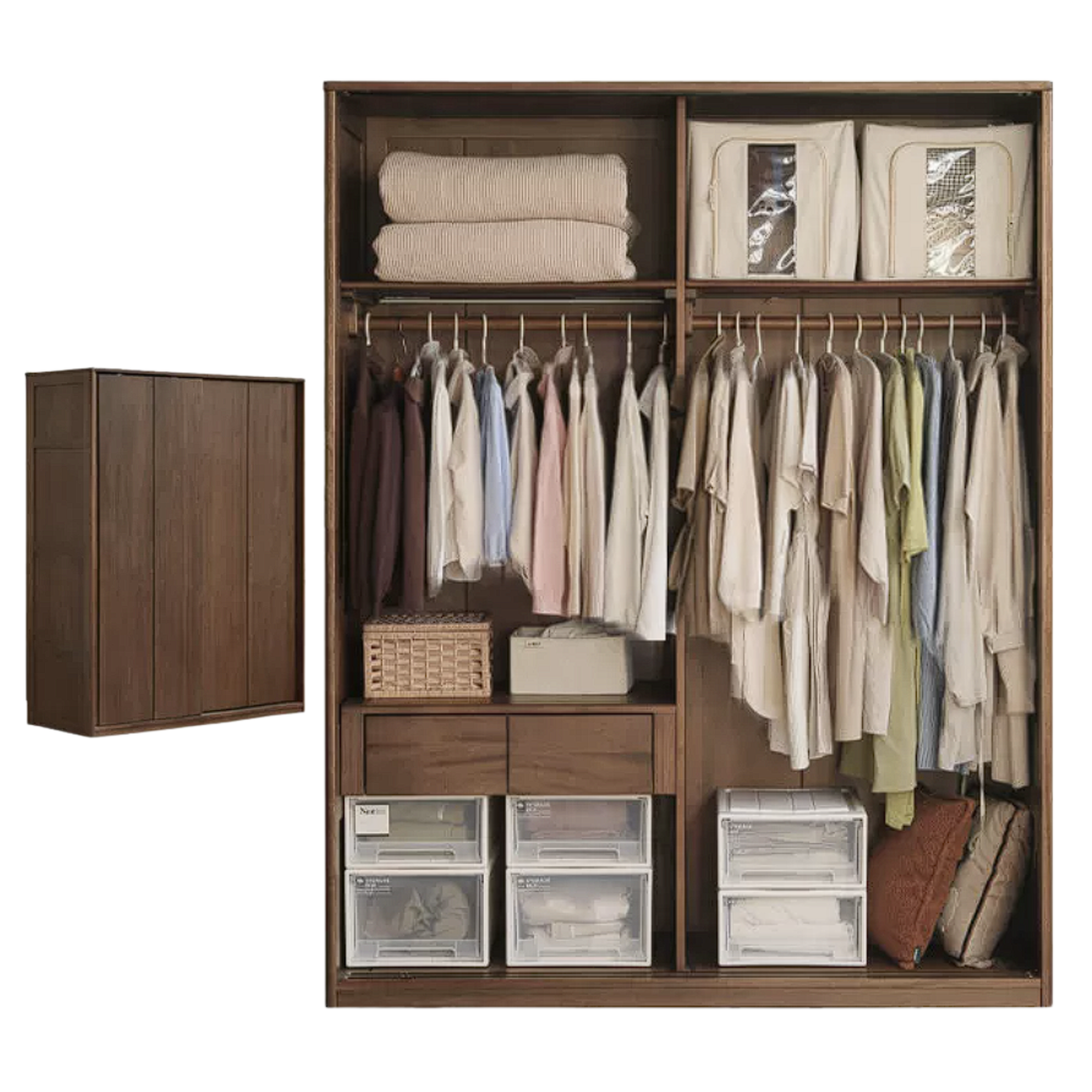 Sandalwood Solid Wood Modern Sliding Door Wardrobe
