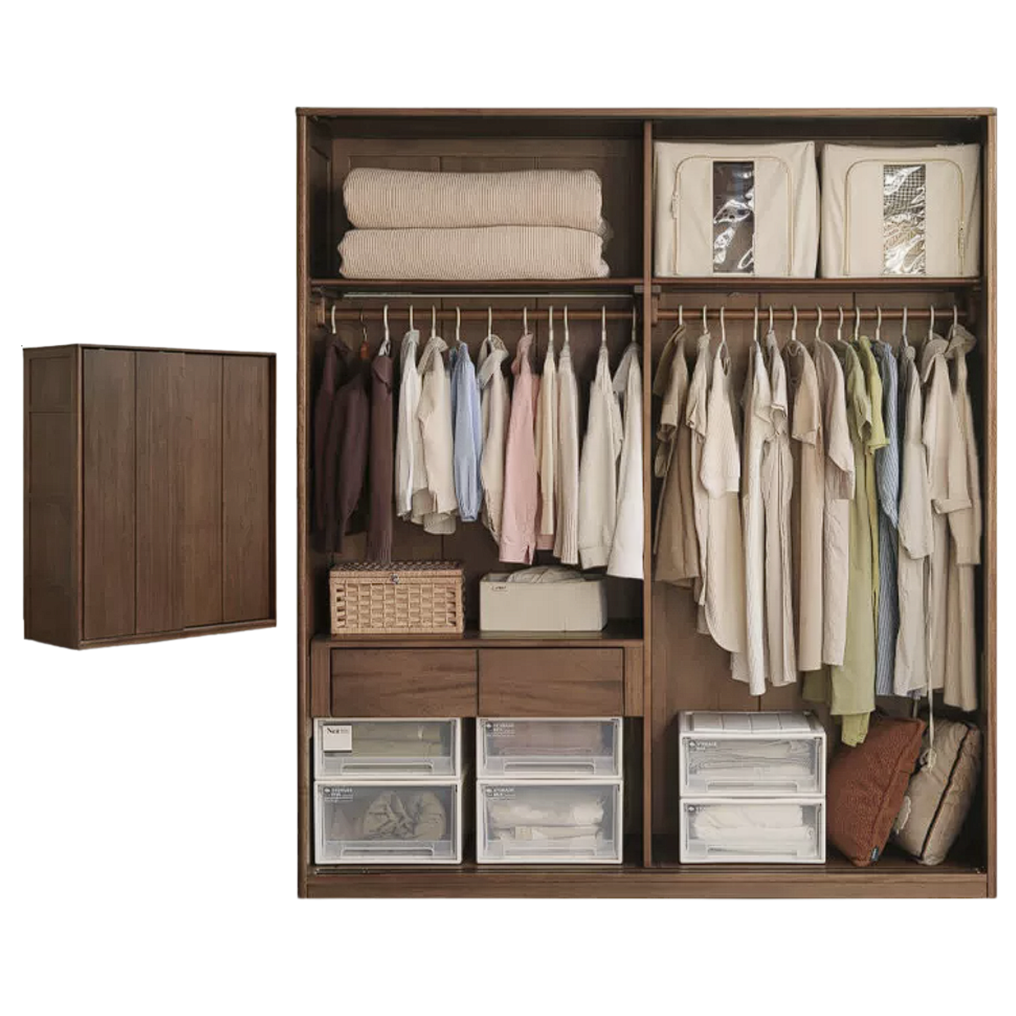 Sandalwood Solid Wood Modern Sliding Door Wardrobe