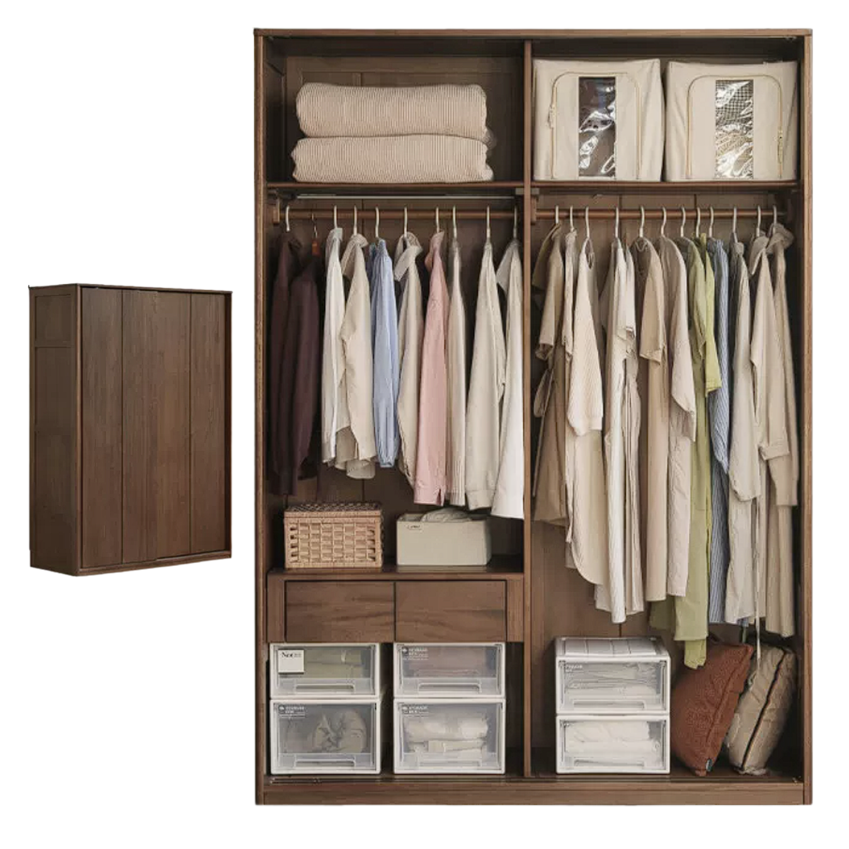 Sandalwood Solid Wood Modern Sliding Door Wardrobe