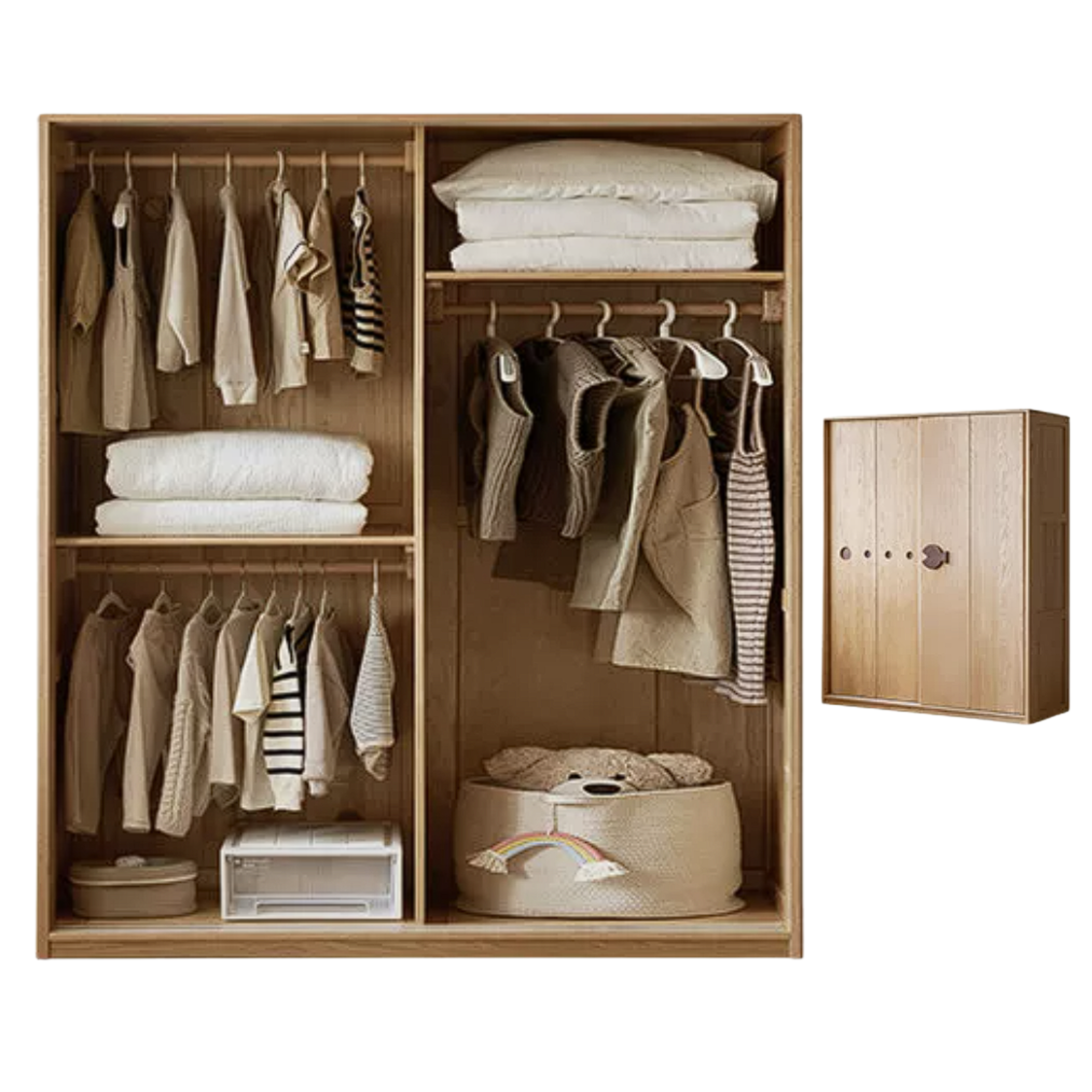 Oak Solid Wood Kids Sliding Door Wardrobe