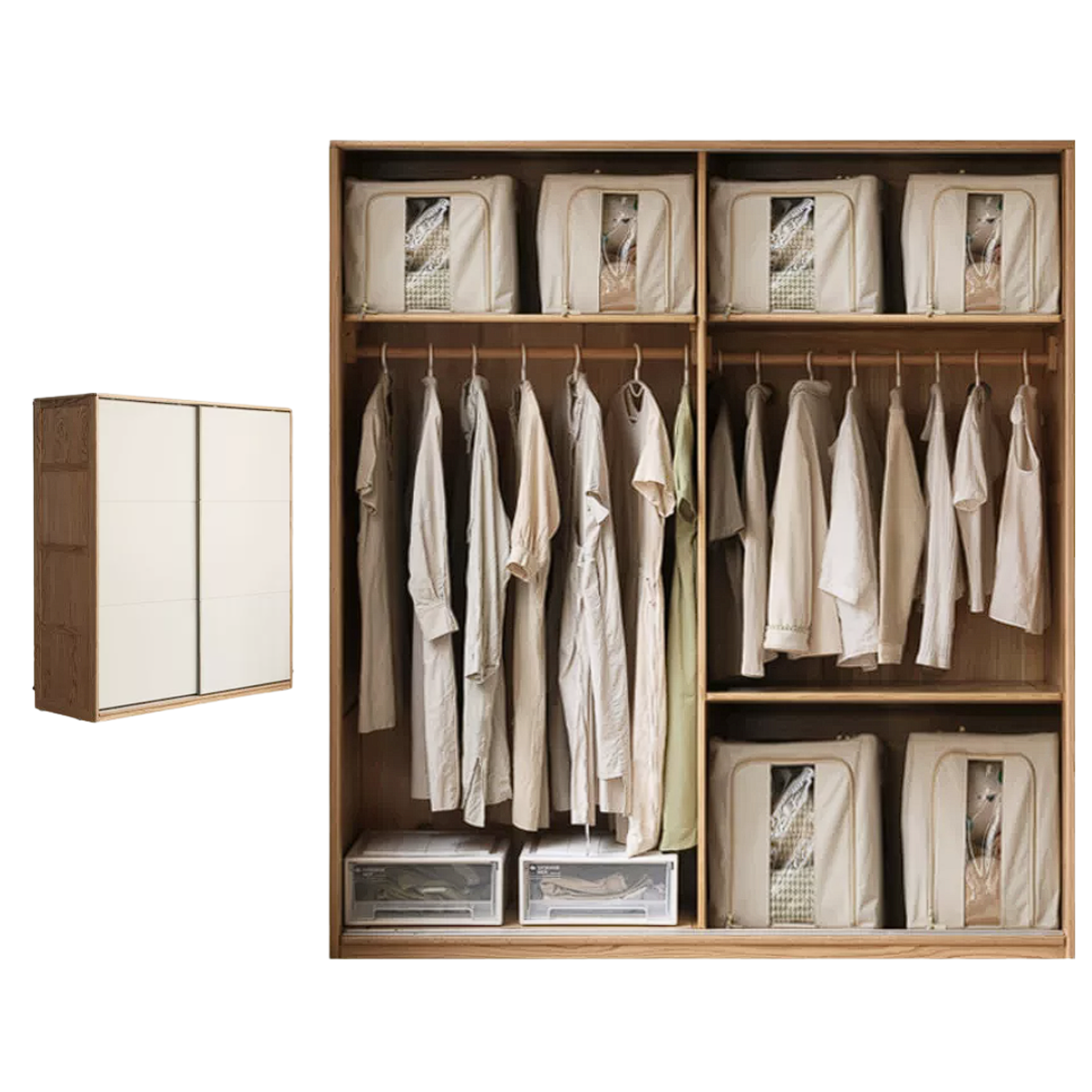 Oak Solid Wood Sliding Door Storage Wardrobe