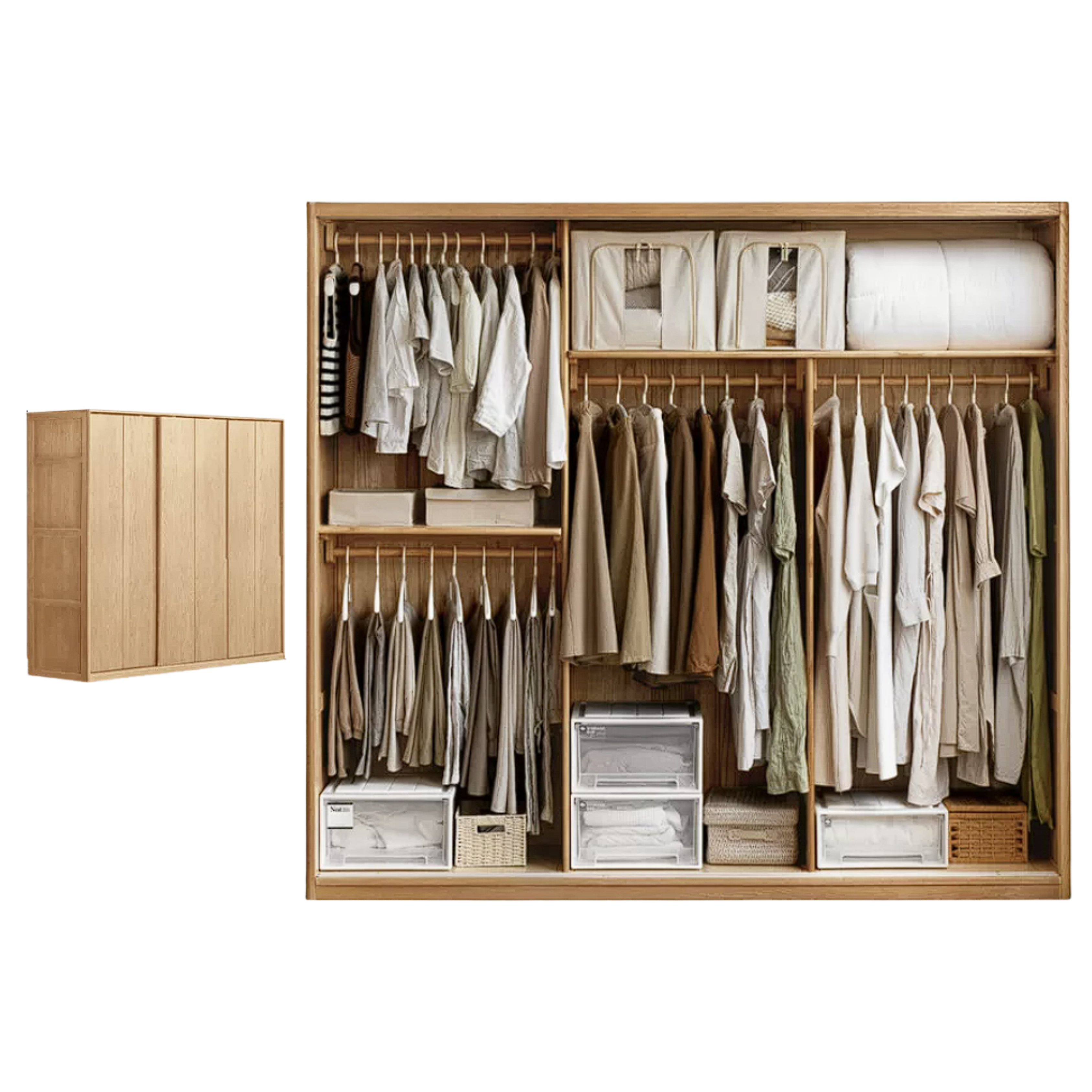 Oak Solid Wood Wardrobe Sliding Door Master Bedroom