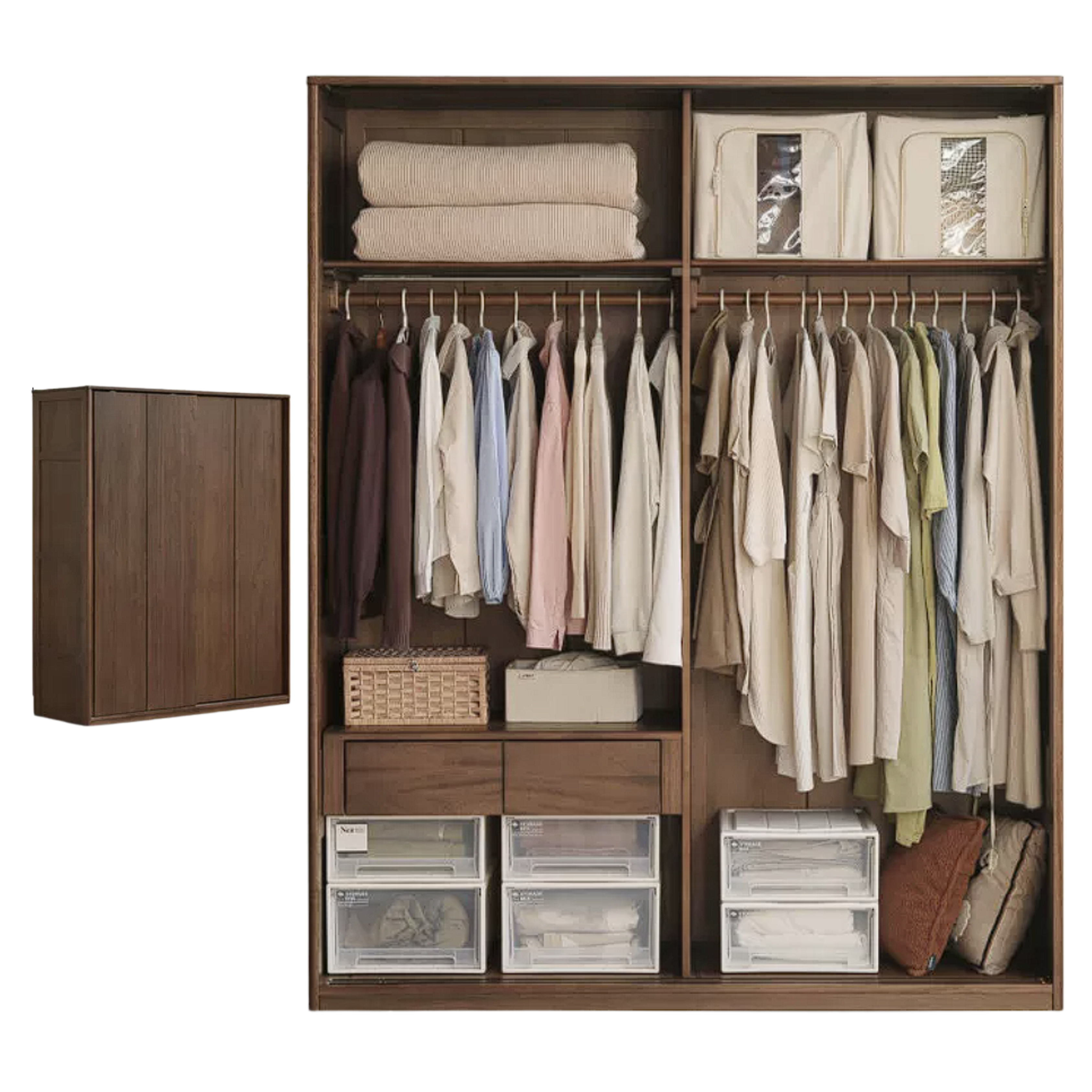 Sandalwood Solid Wood Modern Sliding Door Wardrobe