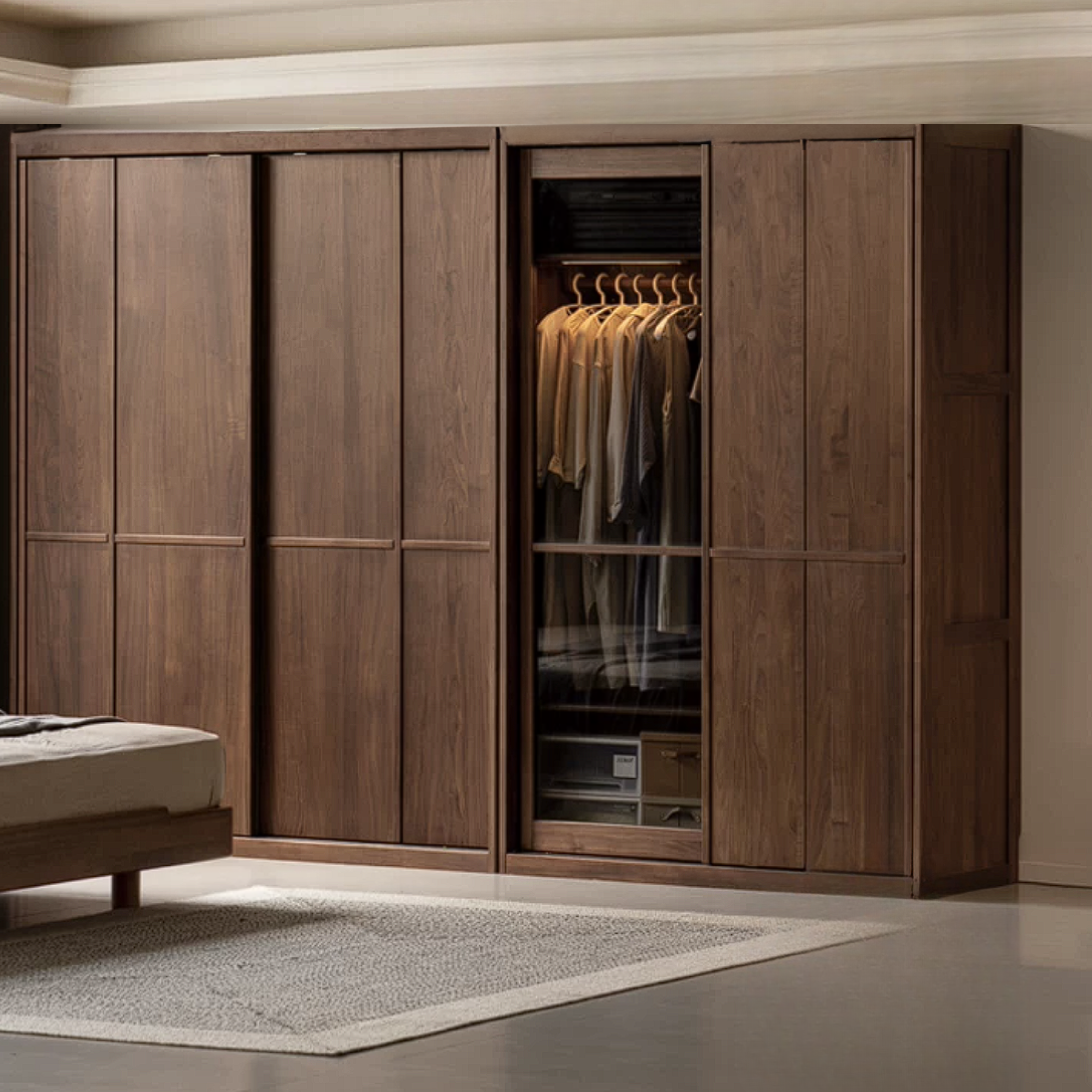 Black Walnut Solid Wood Italian Luxury Sliding Door Wardrobe