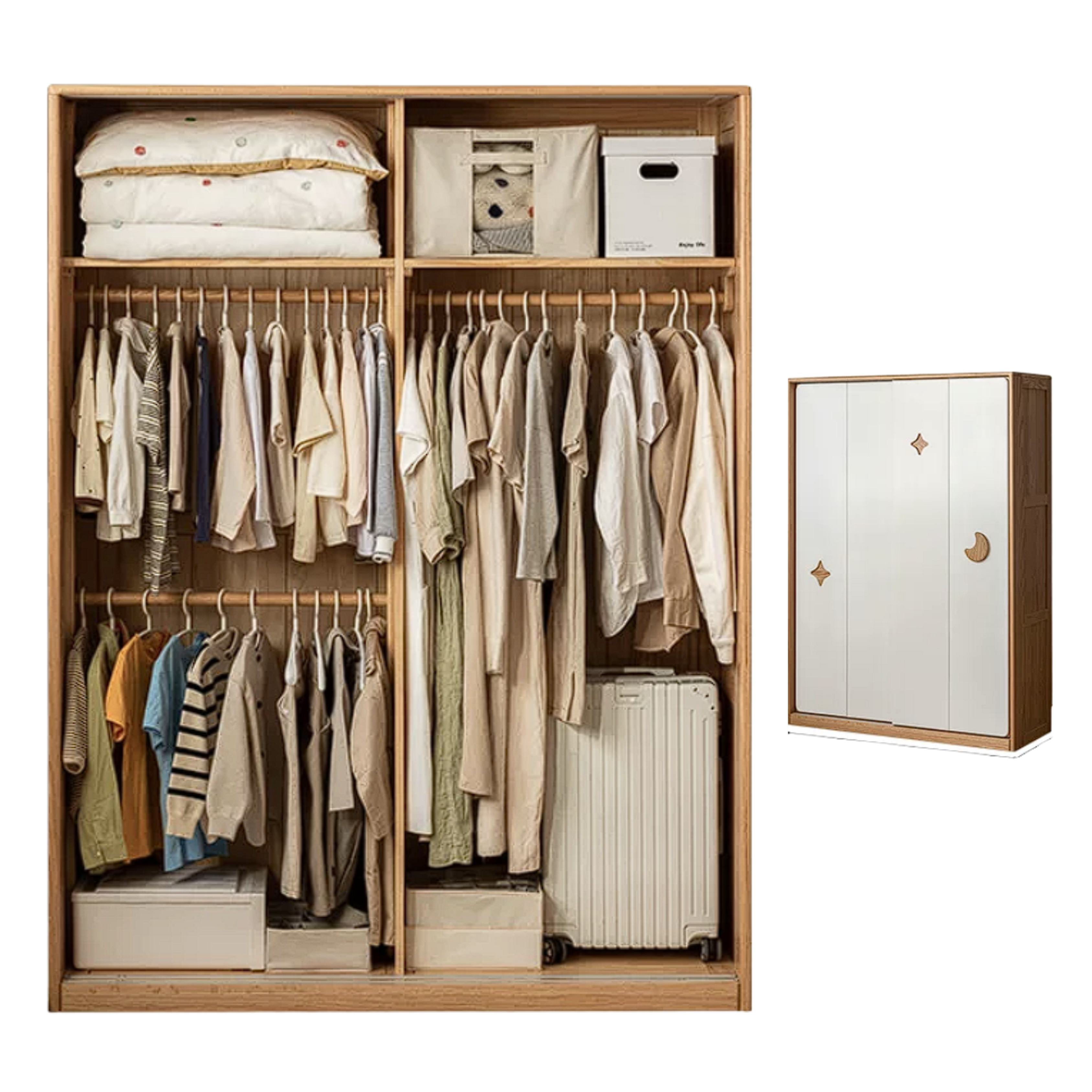Oak Solid Wood Kids Sliding Door Wardrobe