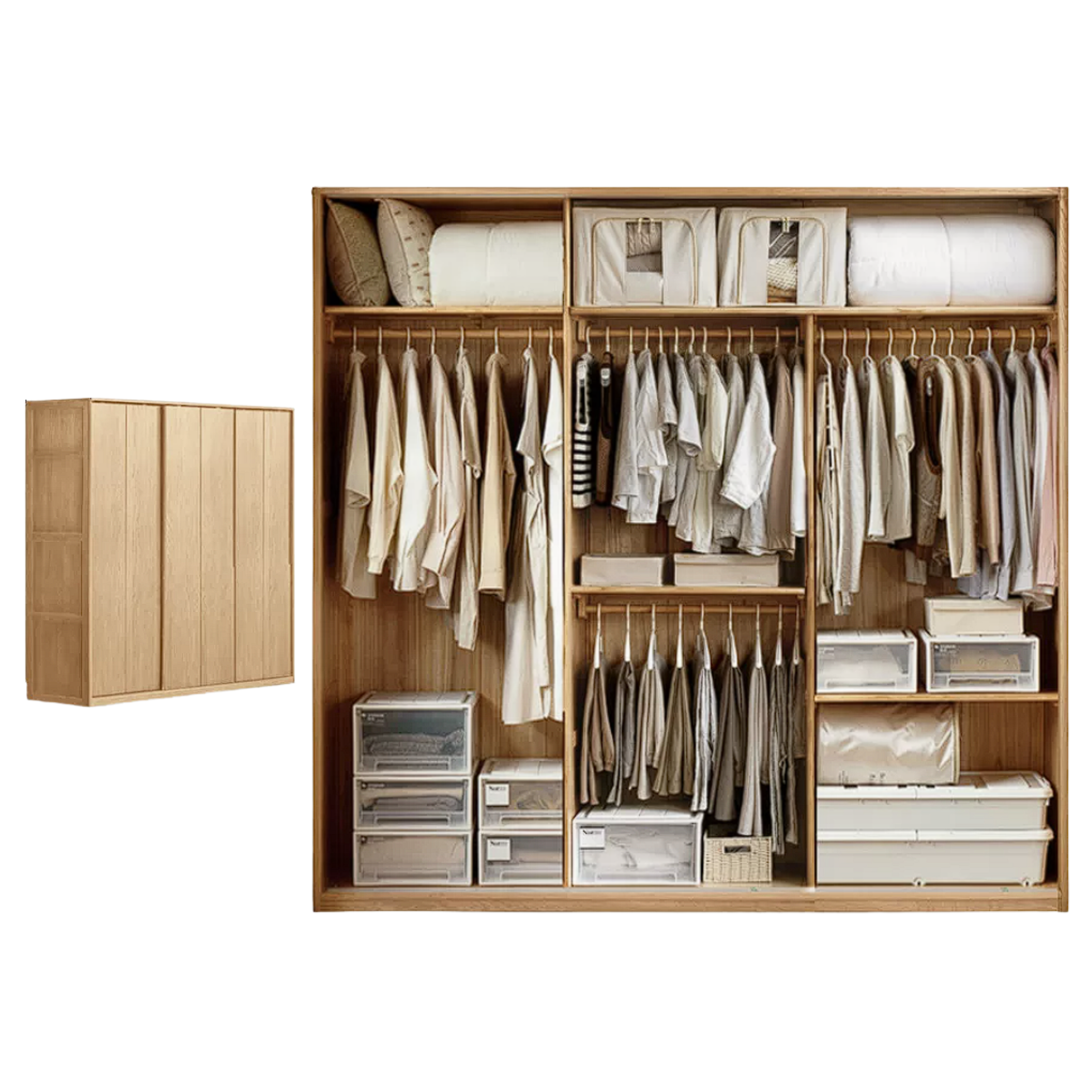 Oak Solid Wood Wardrobe Sliding Door Master Bedroom