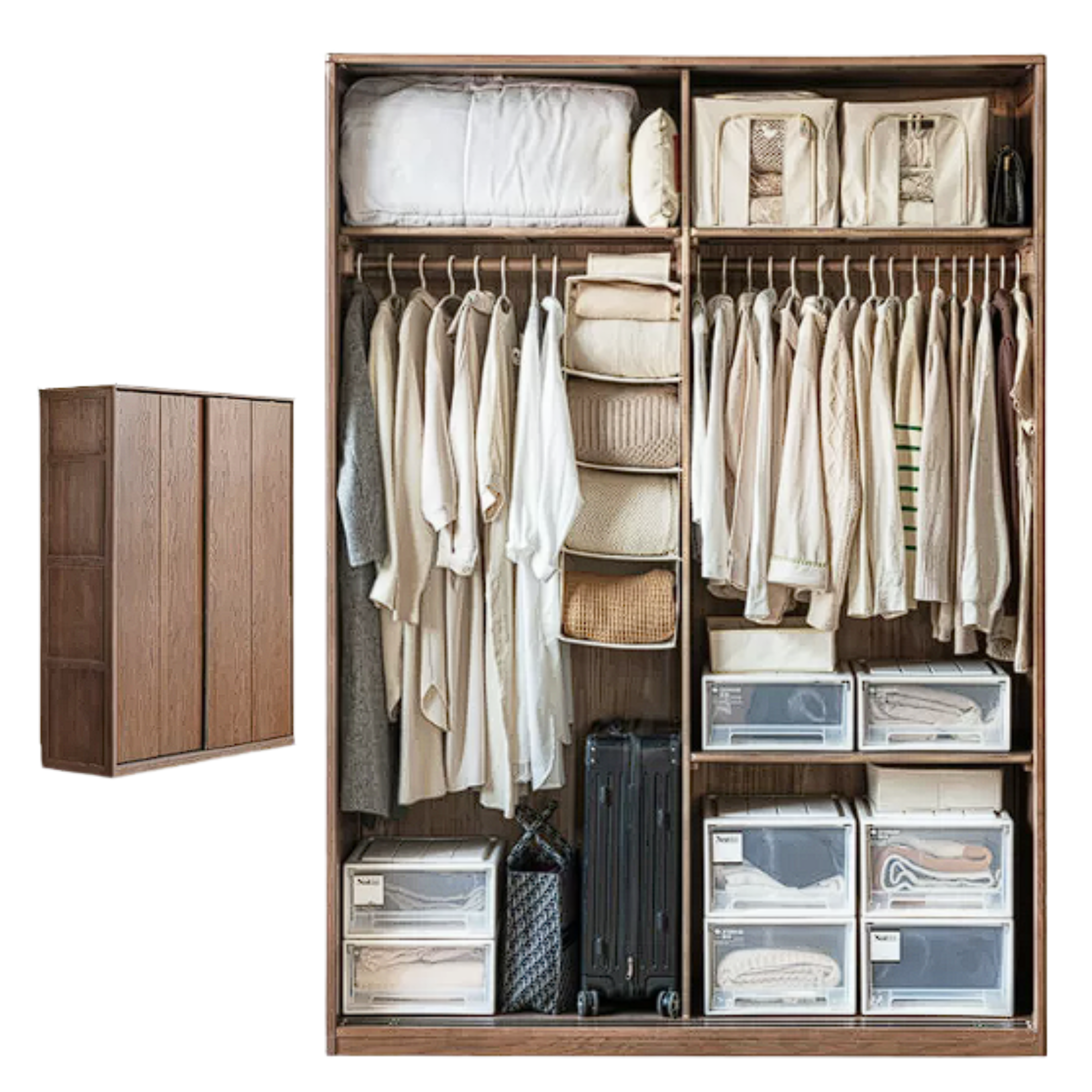 Oak Solid Wood Sliding Door Modern Wardrobe