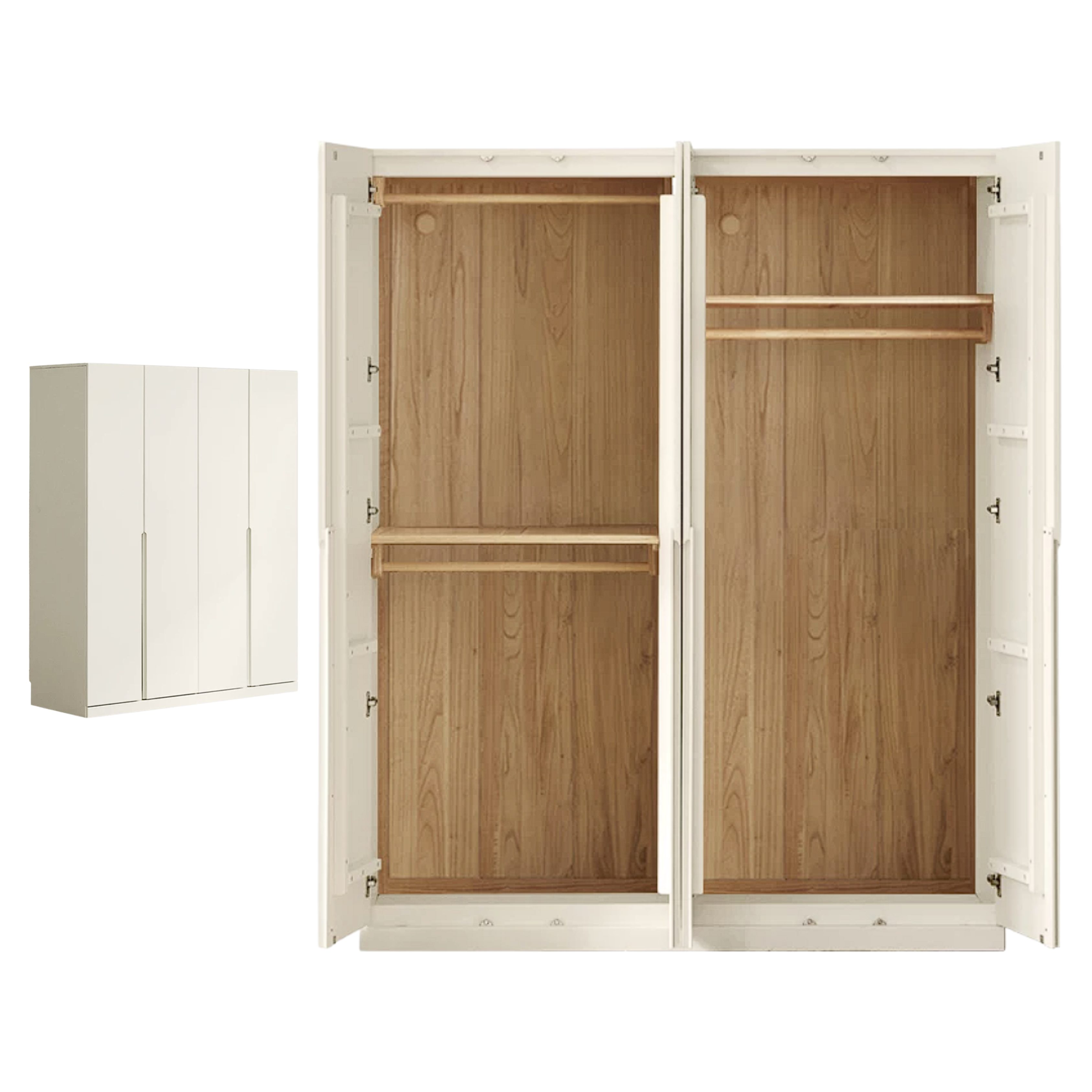 Solid Rubberwood Cream Style Nordic Wardrobe