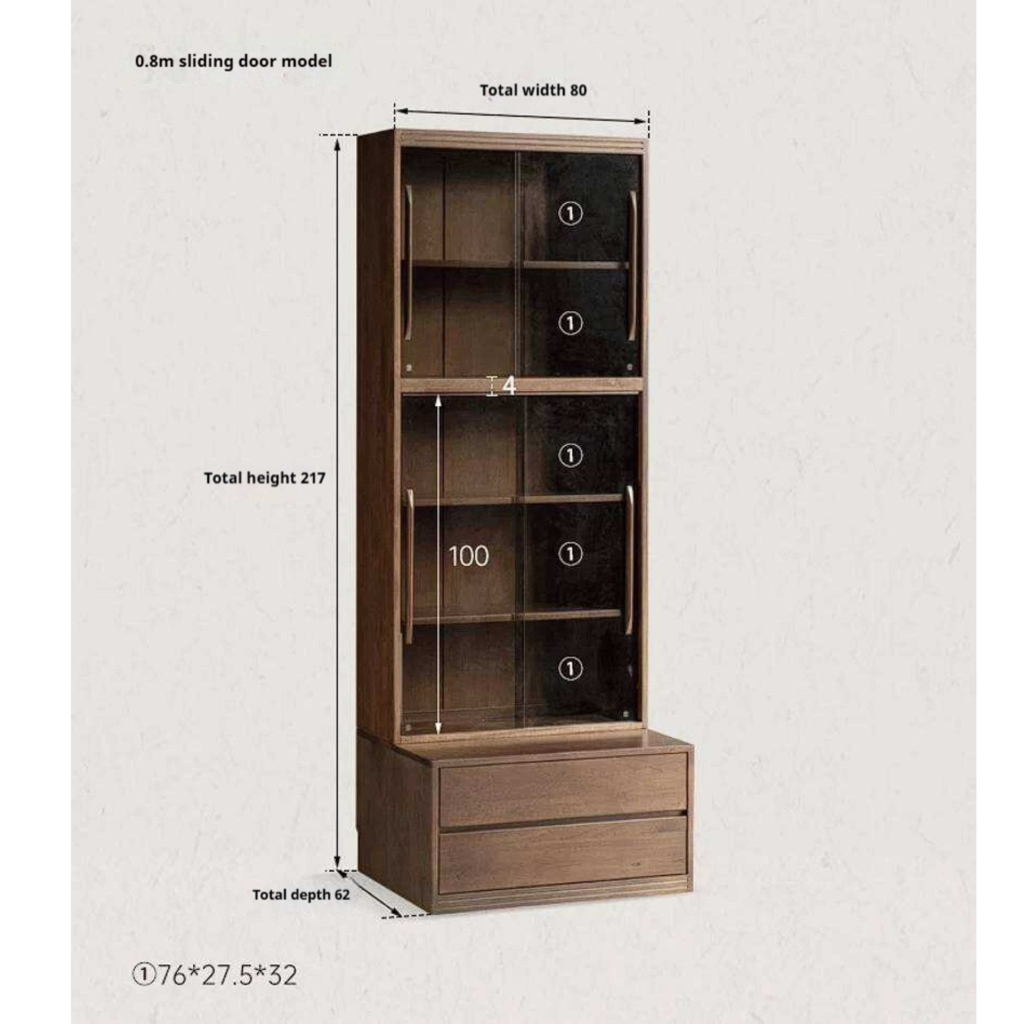 Sandalwood, Oak, Ash Solid Wood Combination Bookcase