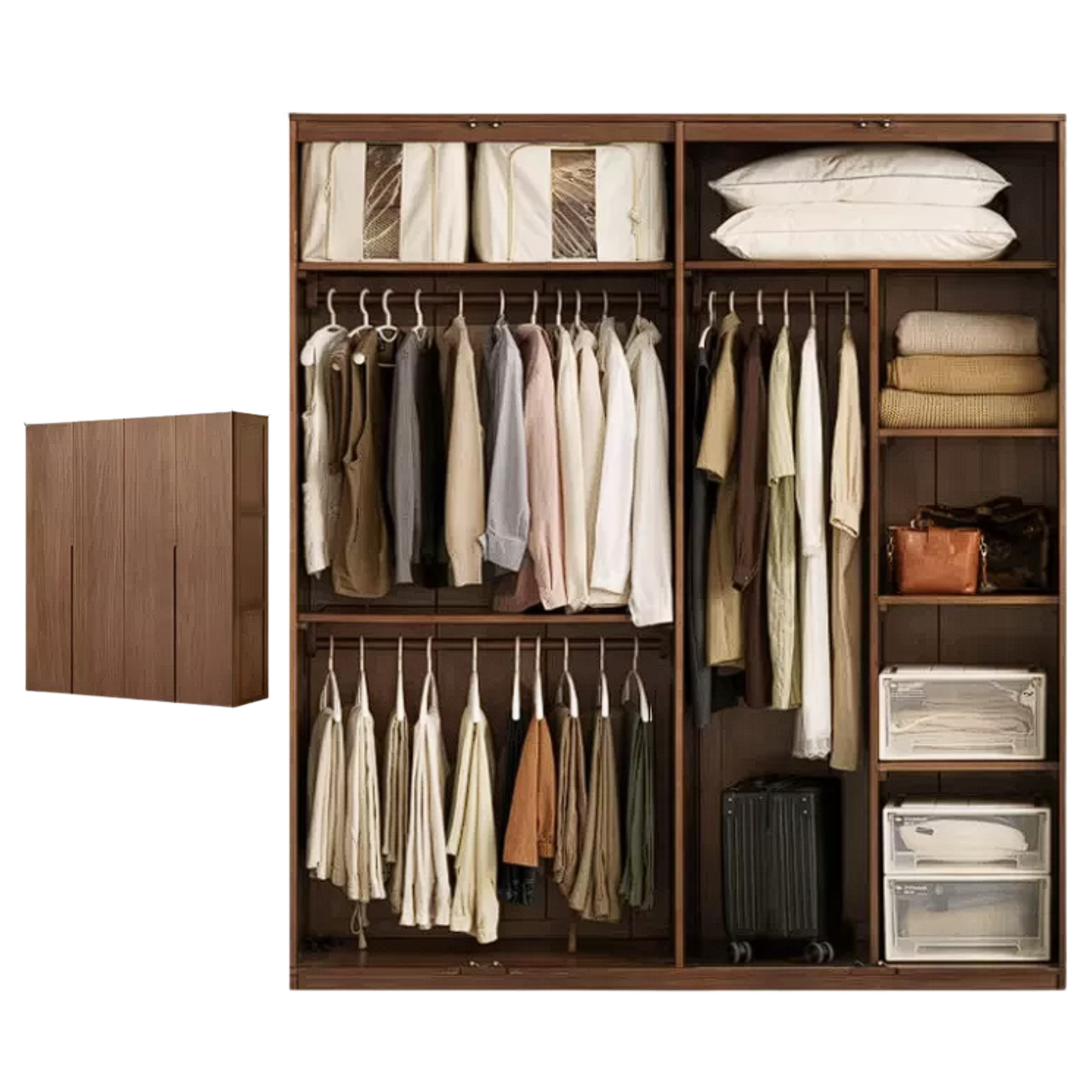 Black Walnut Solid Wood Wardrobe Double Door