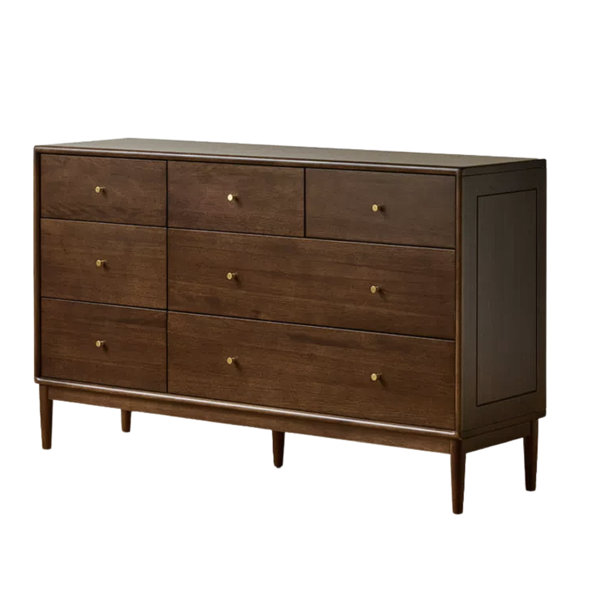 Black Walnut, Oak, Golden Pearwood Solid Wood Combination Dresser and Chest Set with Brass-Capped Tapered Legs