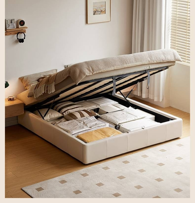 Ecological Cloud Leather Box Platform Bed, Headboard-Free Bed