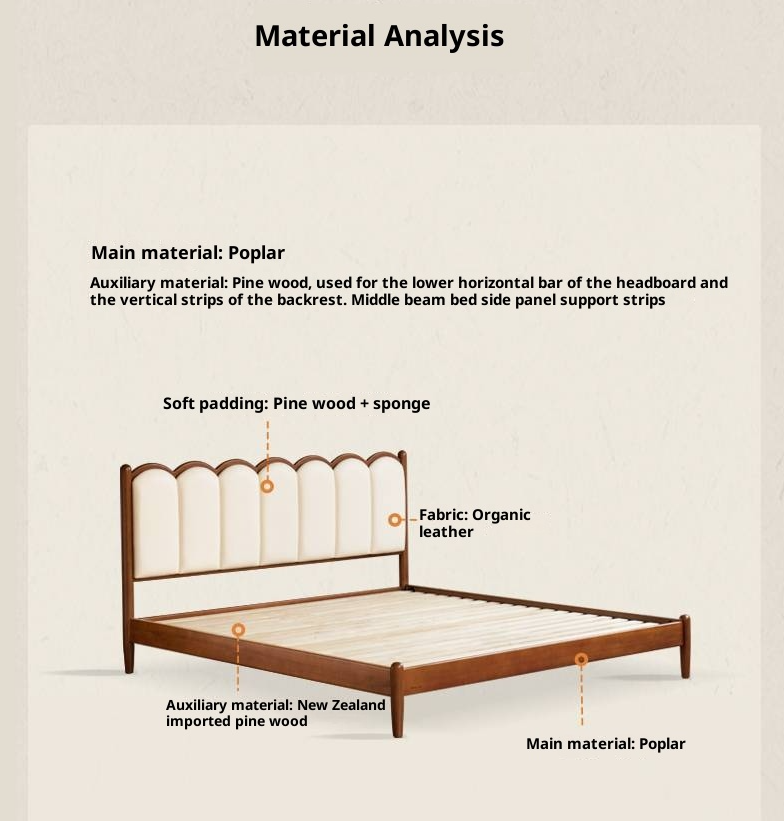 Poplar Solid Wood Bed, French Retro Style Piano Key Bed