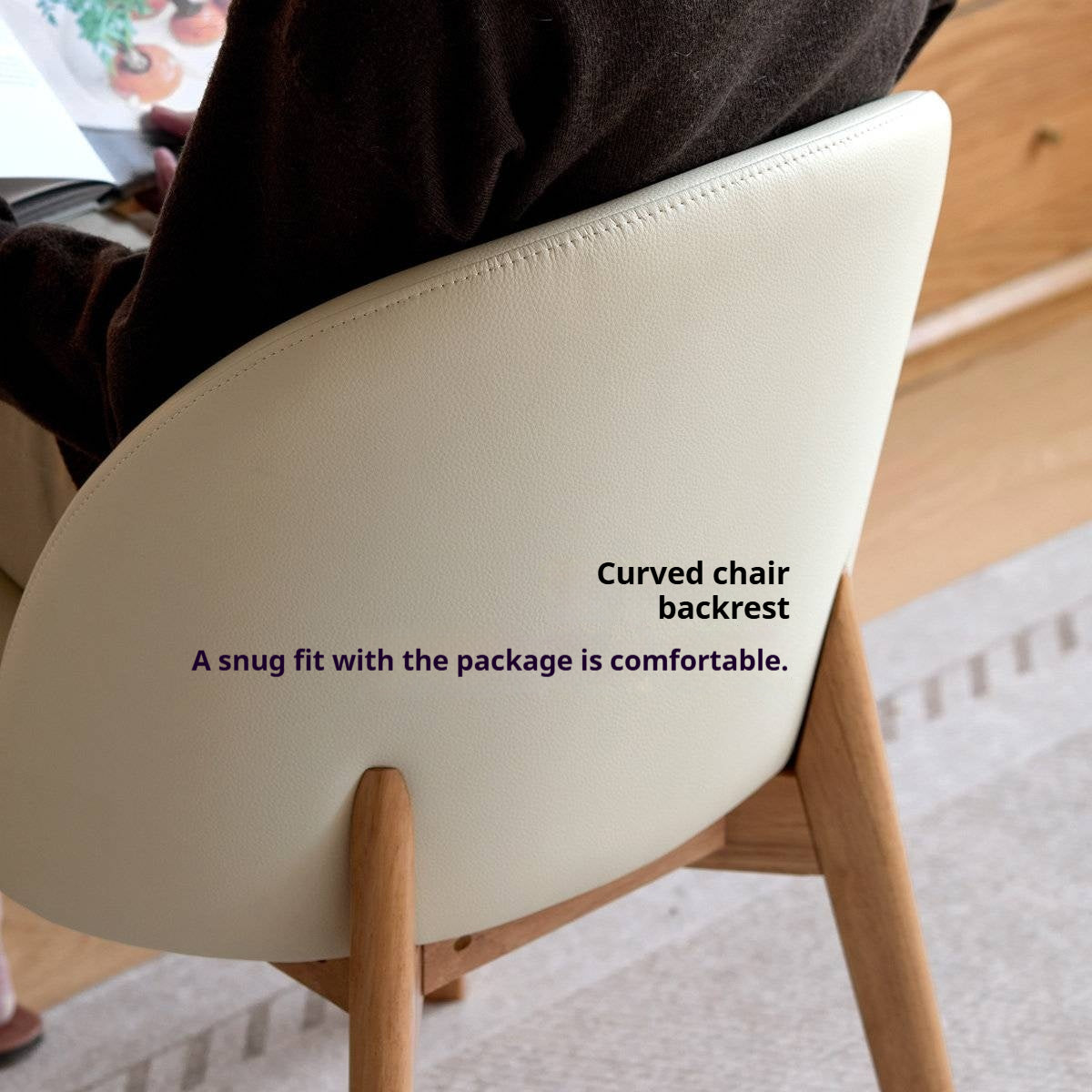 Solid RubberWood Curved Back Office Chair, Minimalist Rounded Shell Seat