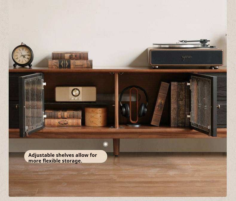 Black Walnut, Ash Solid Wood TV Cabinet with Integrated Storage, Vintage Style Floor Cabinet