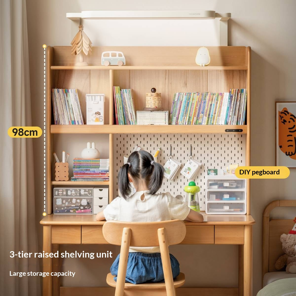 Beech Solid Wood Children's Desk With Adjustable Height