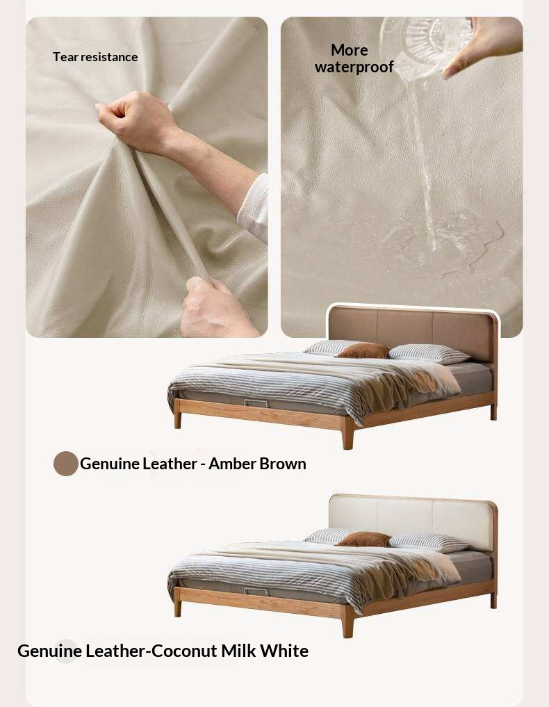 Oak, Rubber wood Solid Wood Bed Genuine Leather,Technology Fabric,Suede