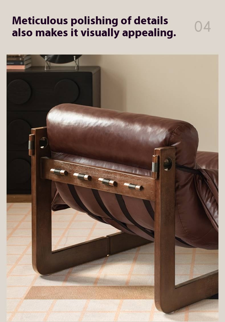 Genuine Leather Ash Solid Wood Sofa Chair, Mid-Century Style, Jersey Island Collection