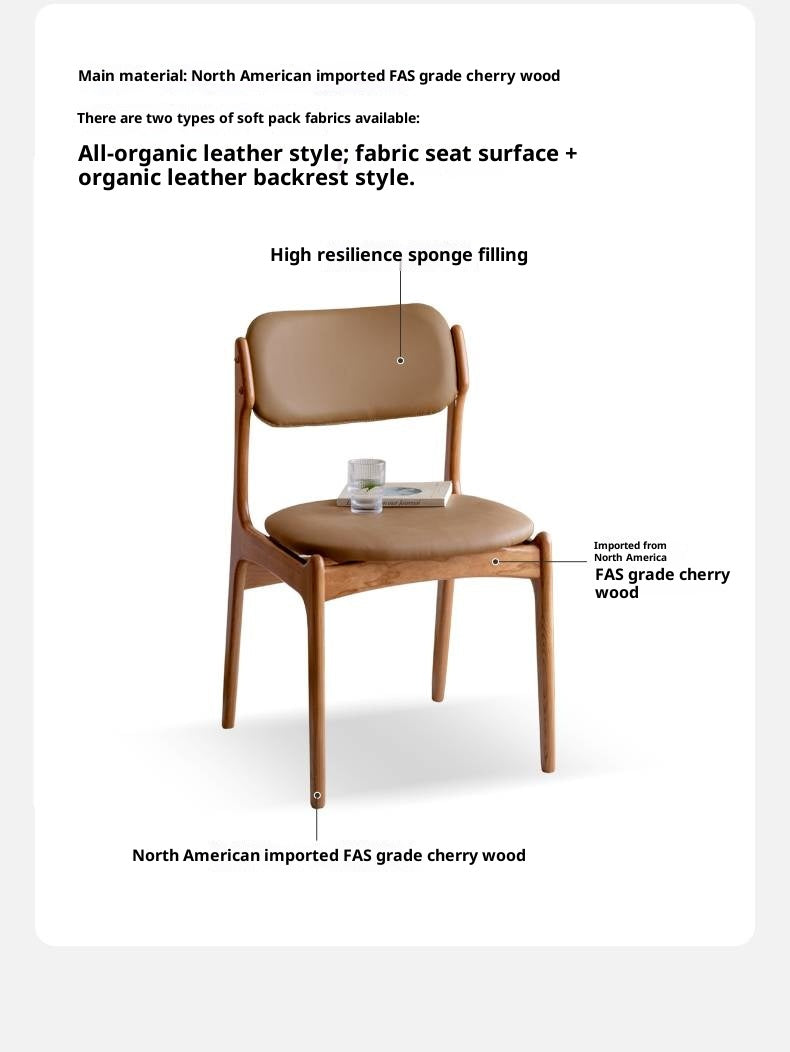 Set 4 pcs Cherry Solid Wood Vintage Dining Chairs Soft Bags Backrests