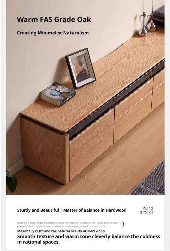 Oak Solid Wood TV Stand with Modern Minimalist Storage Design.