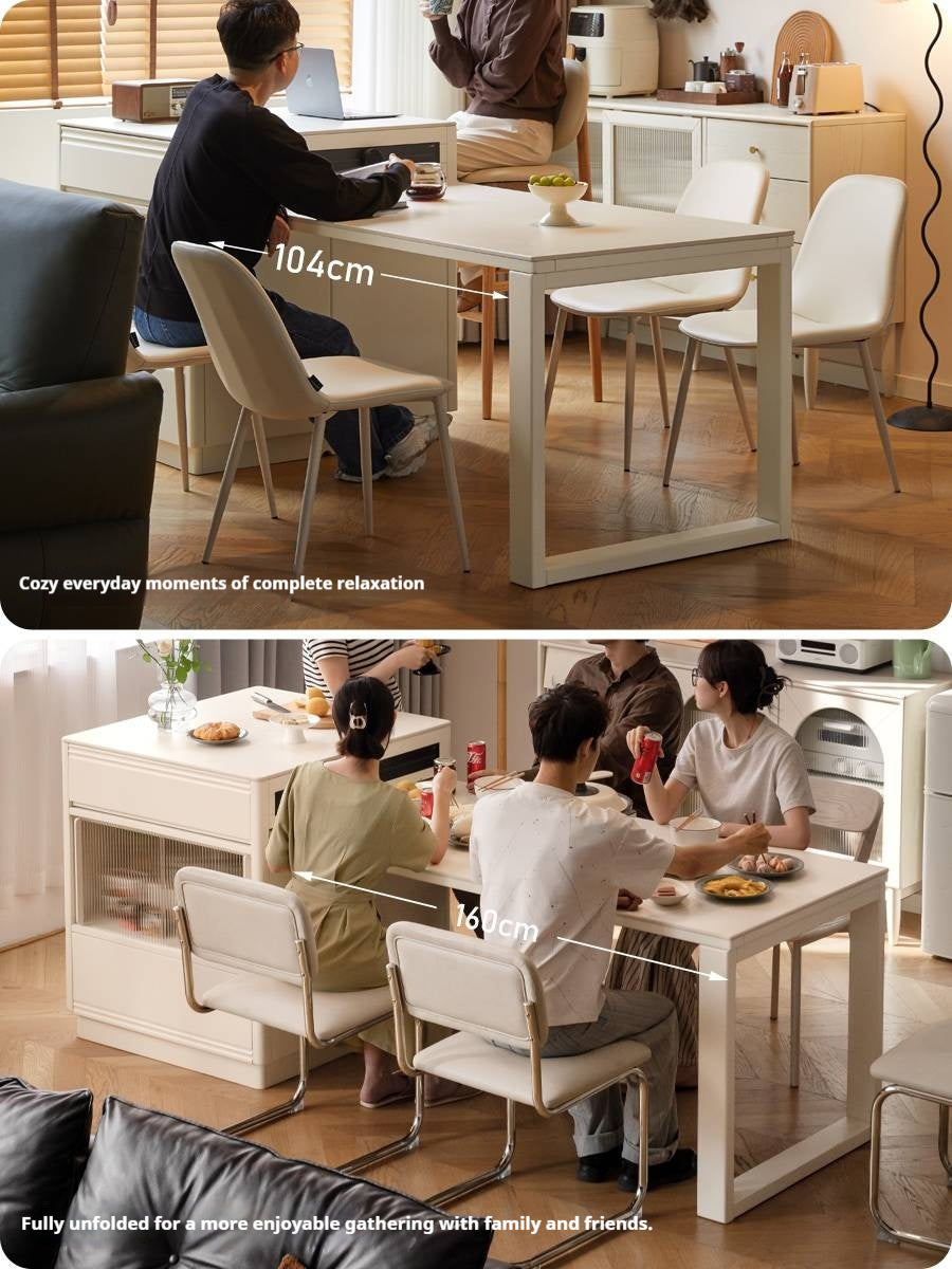 Solid Rubberwood Cream-Style Extendable White Slab Island