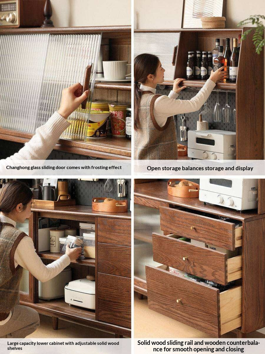 Solid Rubberwood, Oak Solid Wood Sideboard, Buffet Cabinet