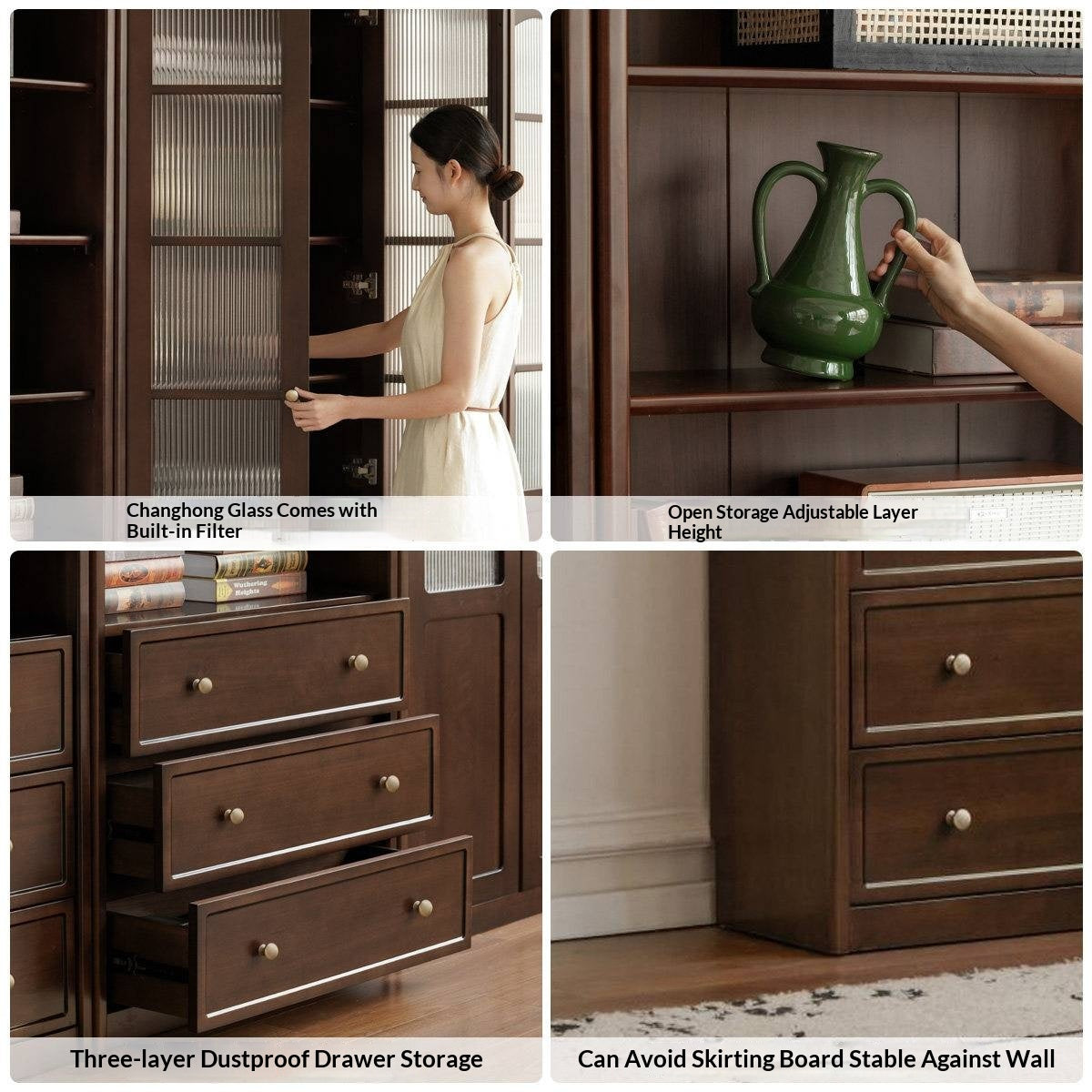 Poplar Solid Wood French Retro Style Floor Standing Display Bookcase