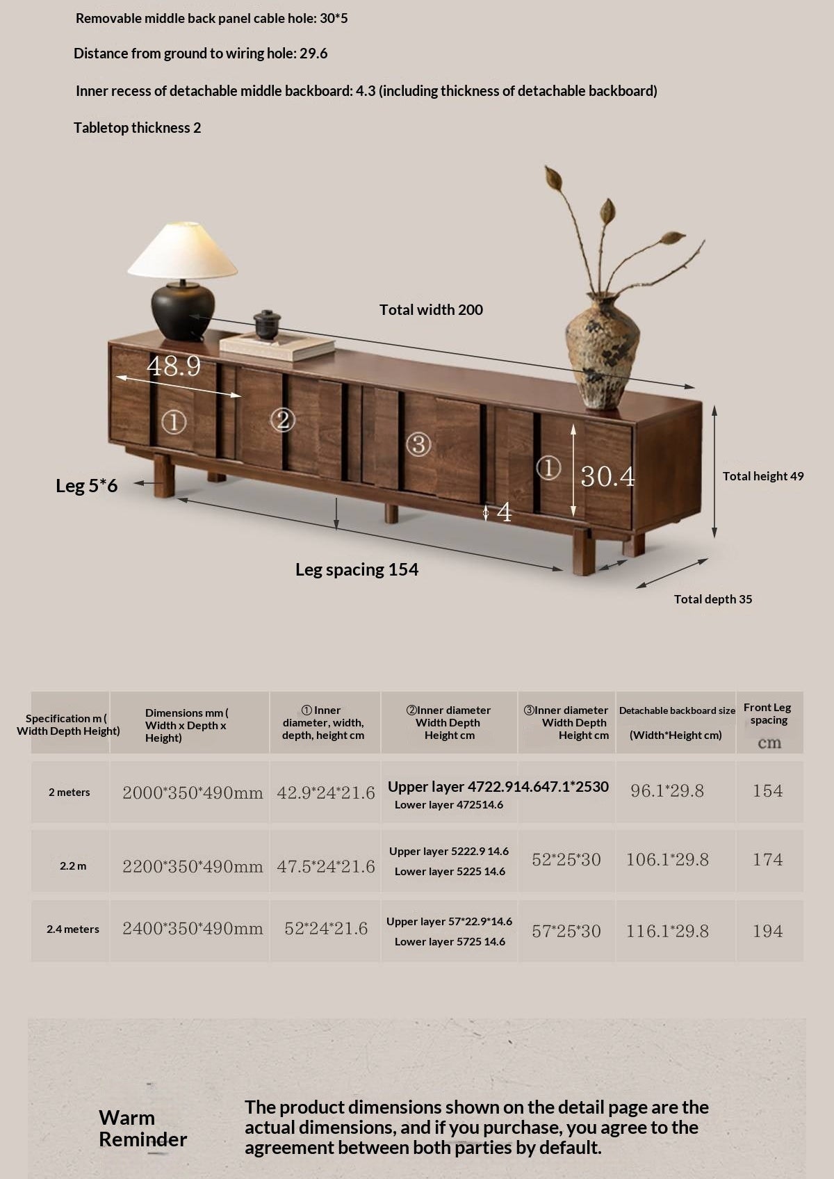 Sandalwood Solid Wood Fluted TV Console with Recessed Handles