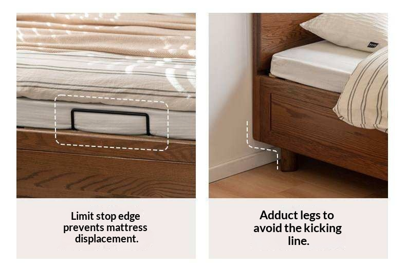 Oak Solid Wood Storage Bed with Gas Lift and Flat Panel Headboard