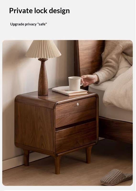 Black Walnut Solid Wood, Sandalwood Lockable Nightstand