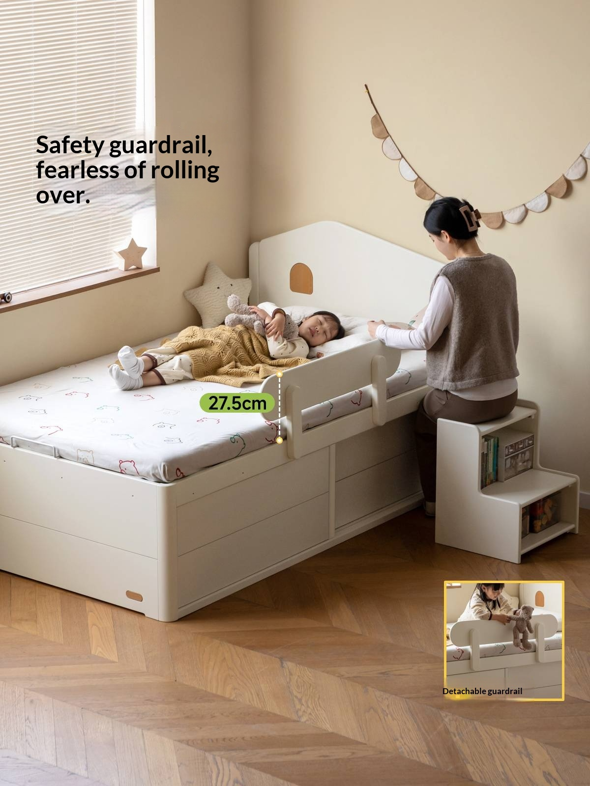 Rubberwood Solid Wood Children's White Storage Box Bed