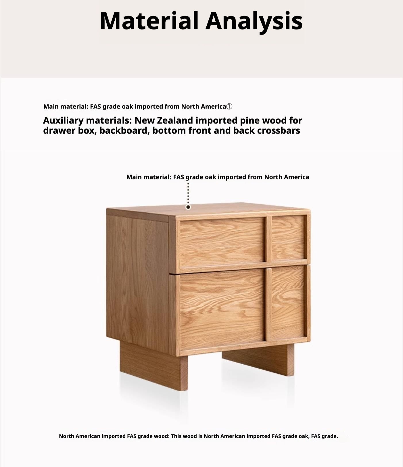 Red Oak, White Oak, White Ash Solid Wood Two-drawer Nightstand