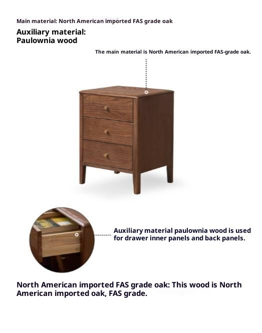 Oak Solid Wood Modern Minimalist Three-Drawer Nightstand