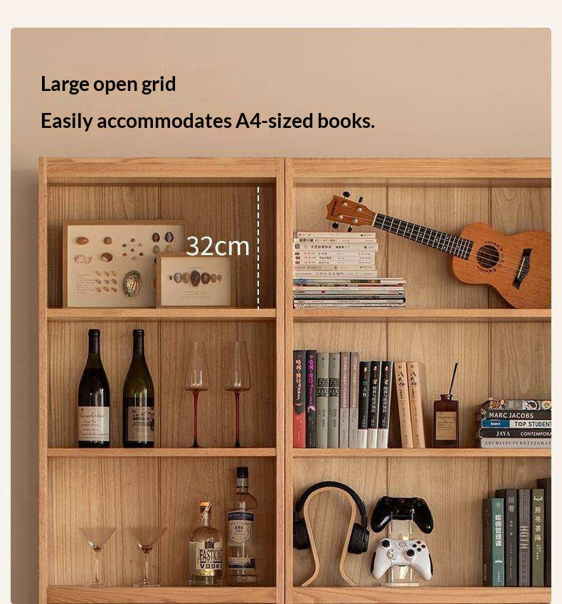 Oak, Ash Solid Wood Wall-Mounted Bookcase with Simple Storage Design