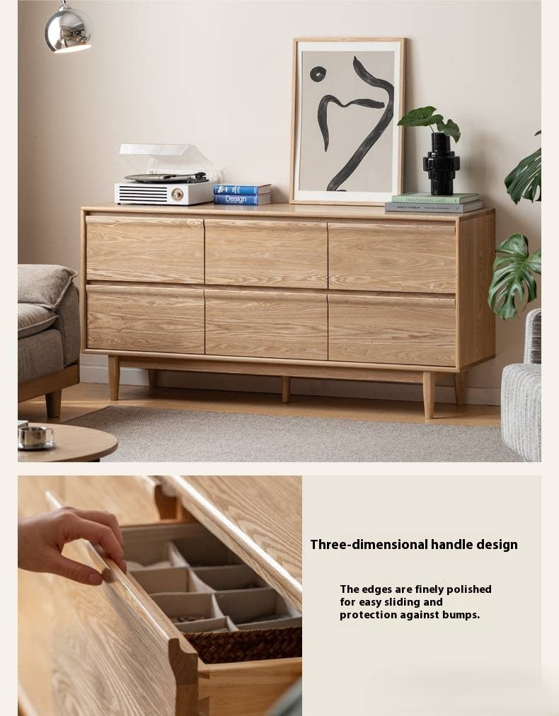 Ash Solid Wood Log Style Six Drawers Cabinet