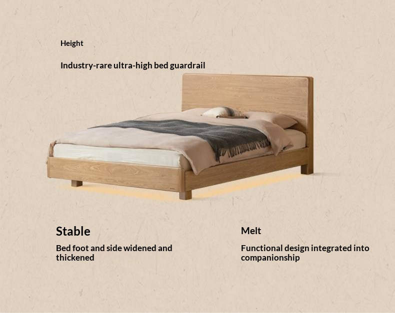 Ash Solid Wood Bed — Modern Minimalist Large Slab Design with Luminous Features