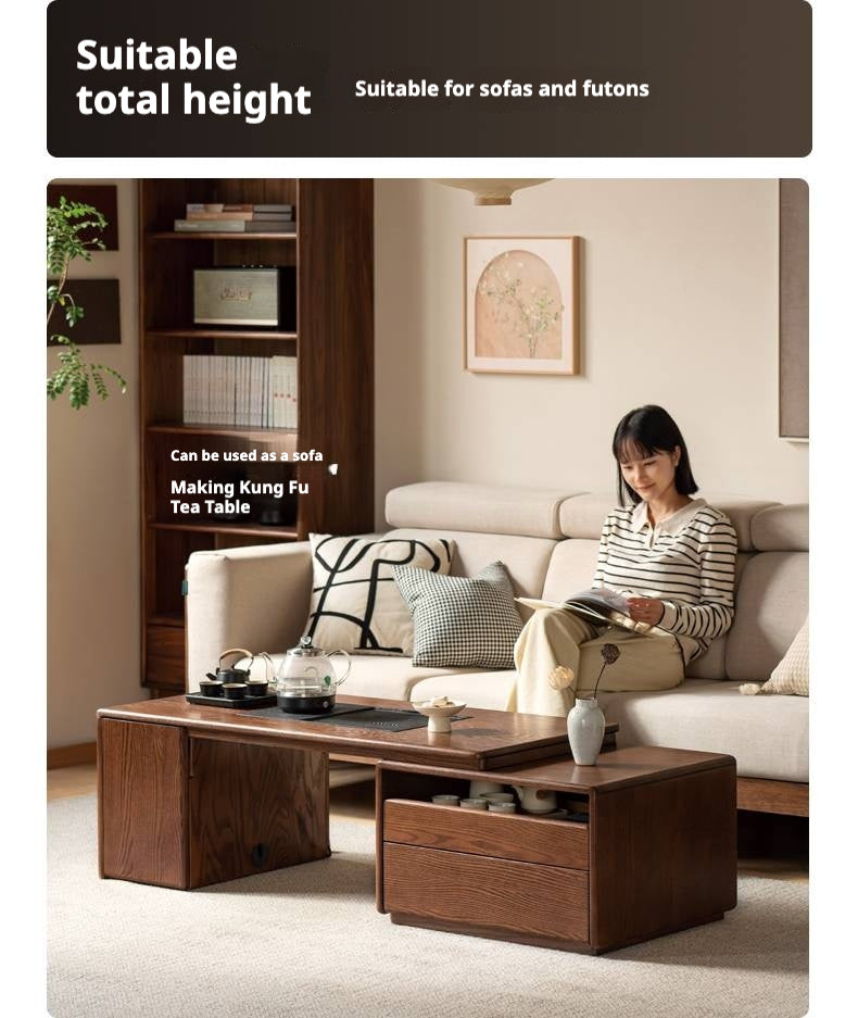 Oak, Black Walnut Solid Wood Telescopic Tea Table