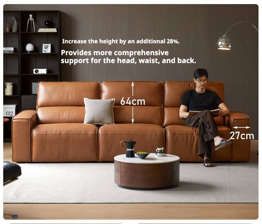 Cowhide Straight Leather Electric Sofa- 4 color