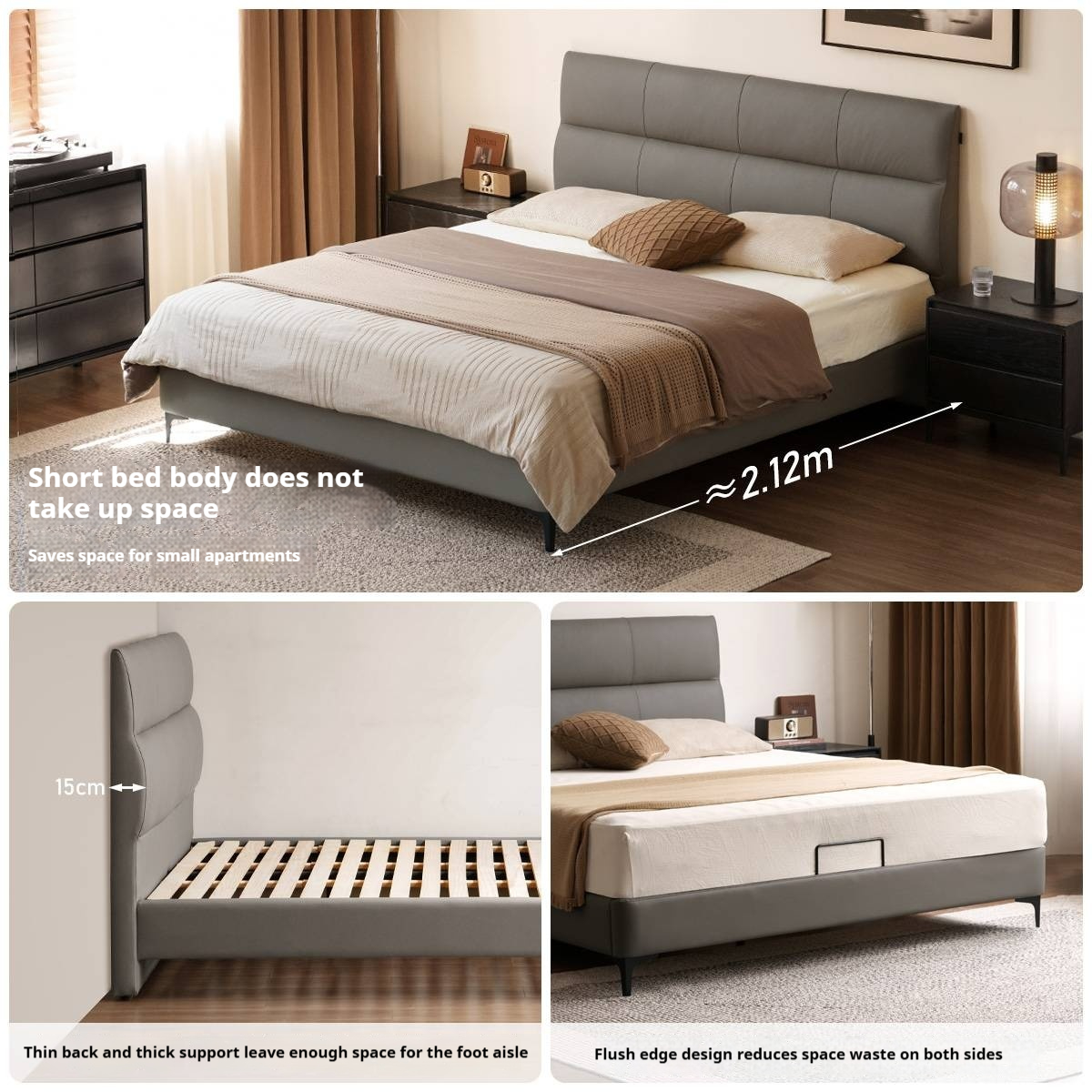 Luxury Genuine Leather Modern Minimalist Bed
