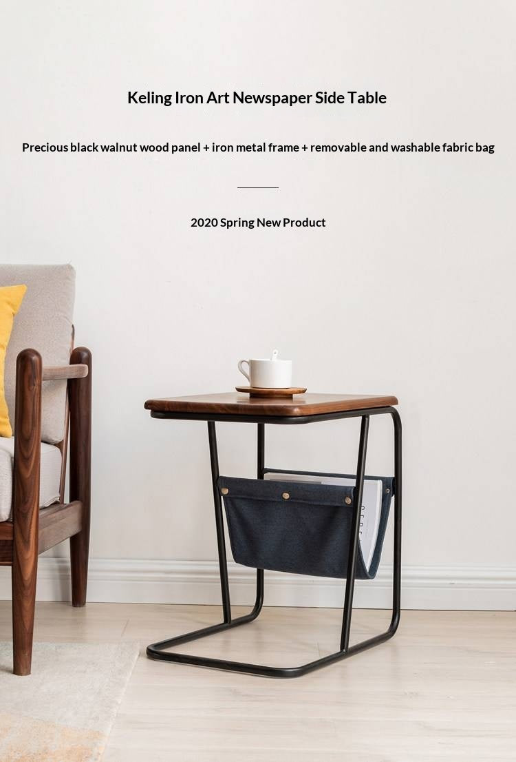 Black Walnut Solid Wood C-shaped Iron Side Table