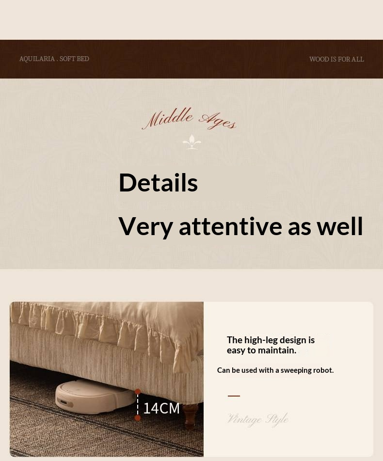 Fabric Soft Headboard Bed French Retro Style