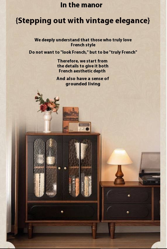 Ash Solid Wood French Retro Side Cabinet.