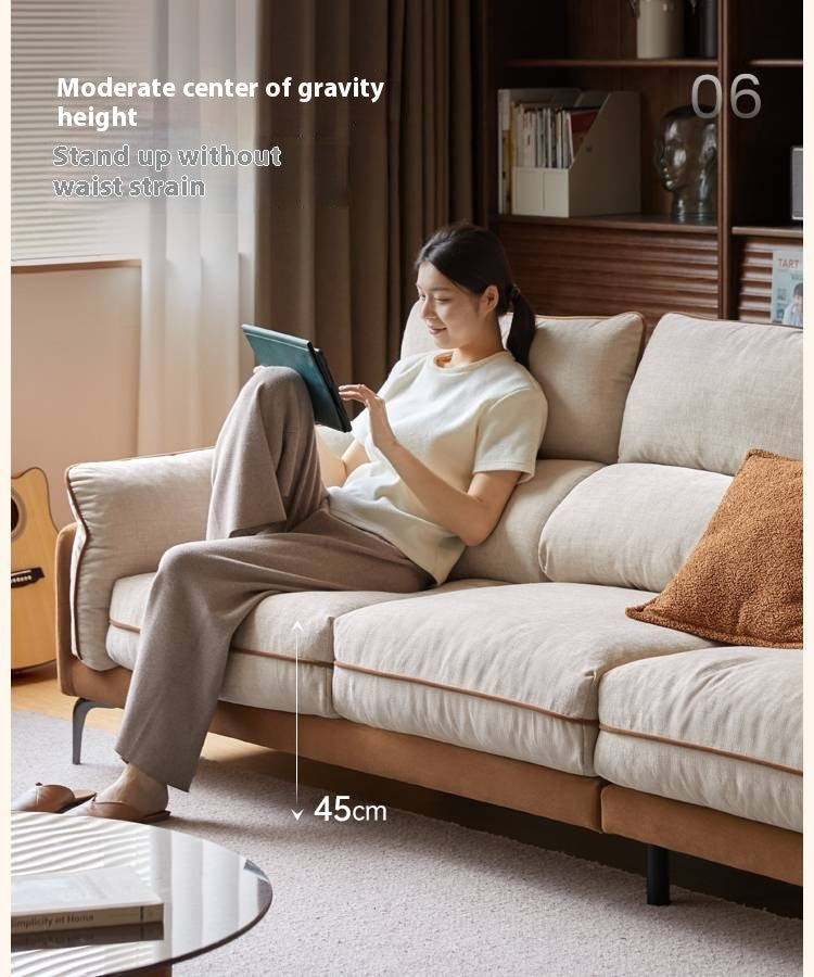 Modern High-Back Sofa in Woolen Brown and Chenille Linen