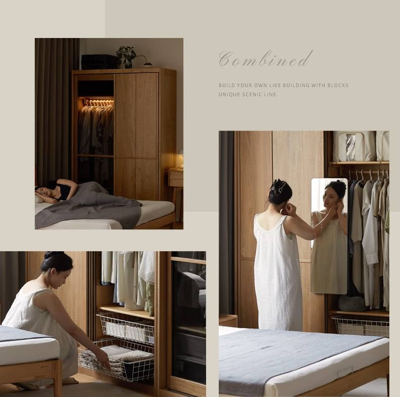 Oak Solid Wood Modern Double Door Wardrobe