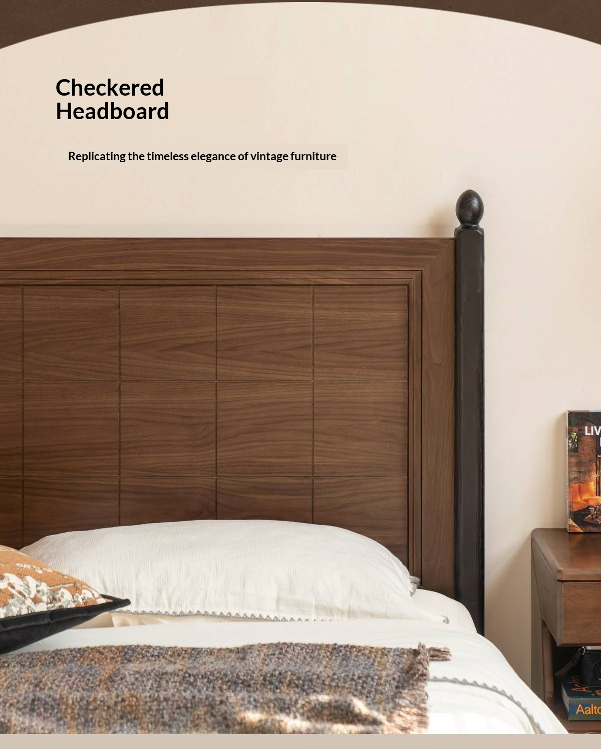 Black Walnut Solid Wood Four Poster Bed with Grid Panel Headboard
