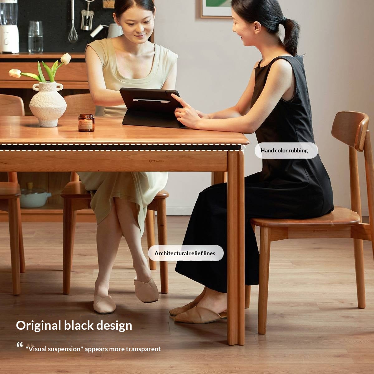 Cherry Solid Wood Vintage Style Dining Table