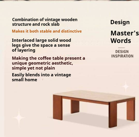 Poplar Solid Wood Medieval Style Rock Plate Coffee Table