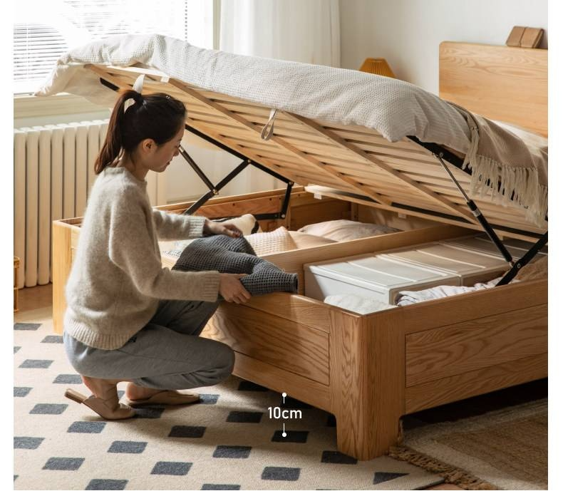 Oak Solid Wood Box Bed — Modern Minimalist Bed